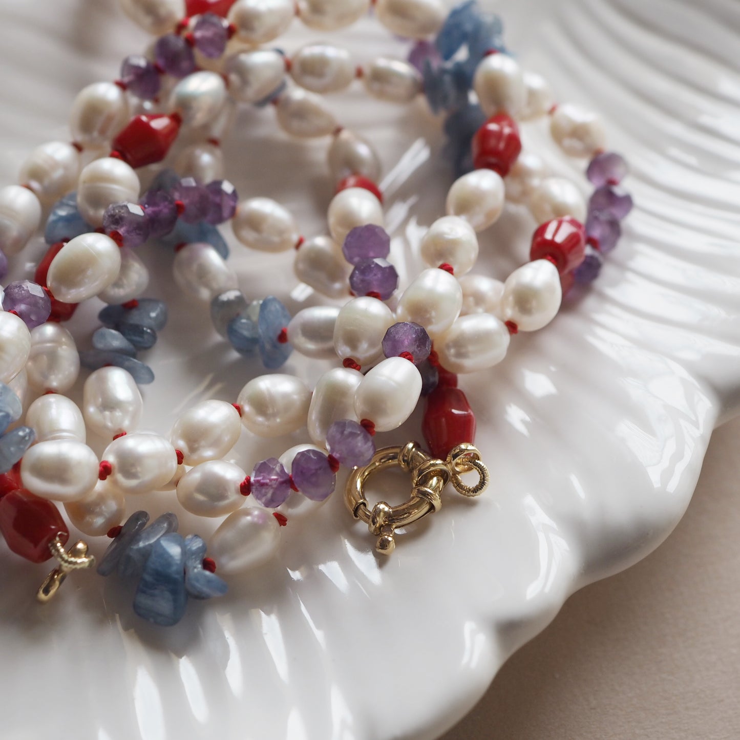 Collana Nodini Perle Corallo