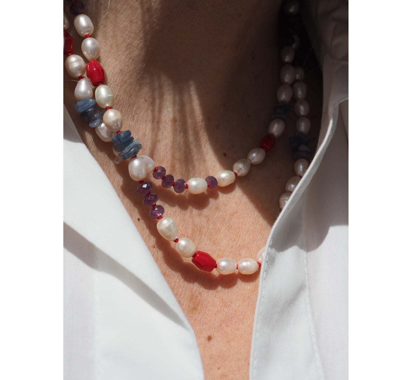 Collana Nodini Perle Corallo