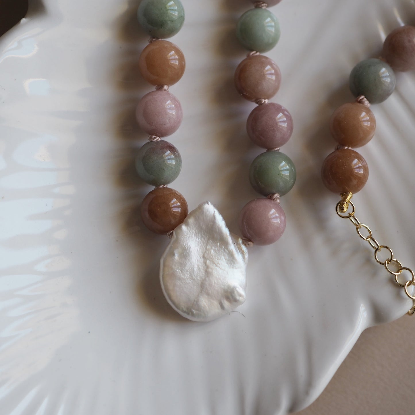 Collana Nodini Kunzite Perla