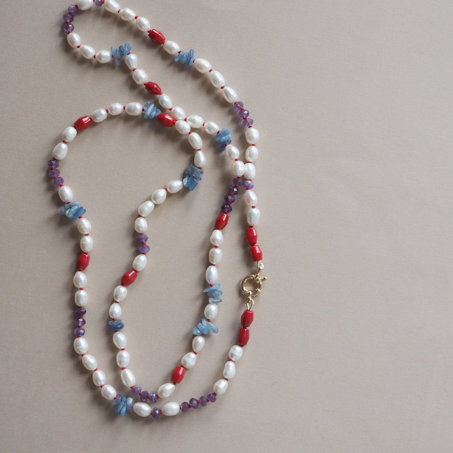 Collana Nodini Perle Corallo