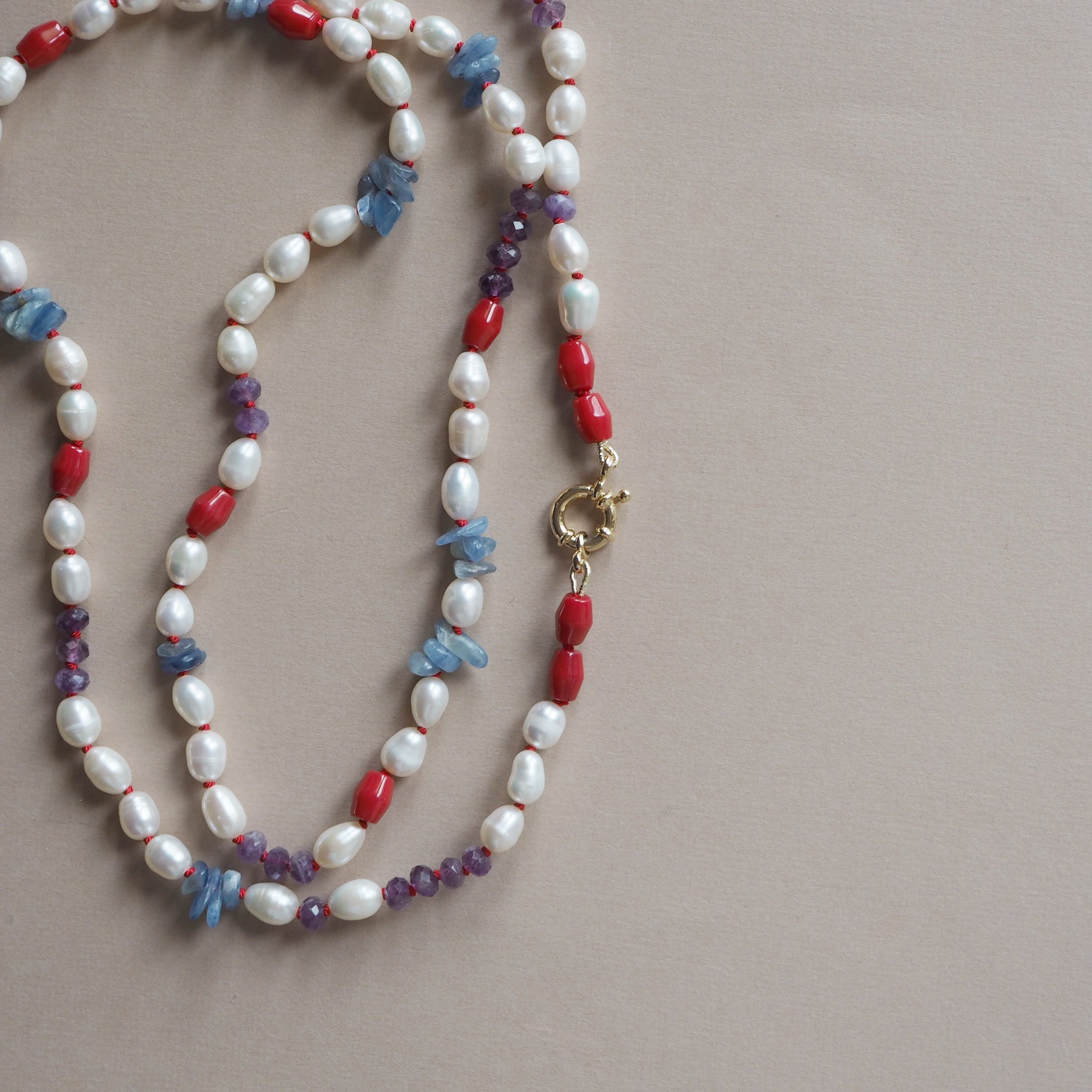 Collana Nodini Perle Corallo