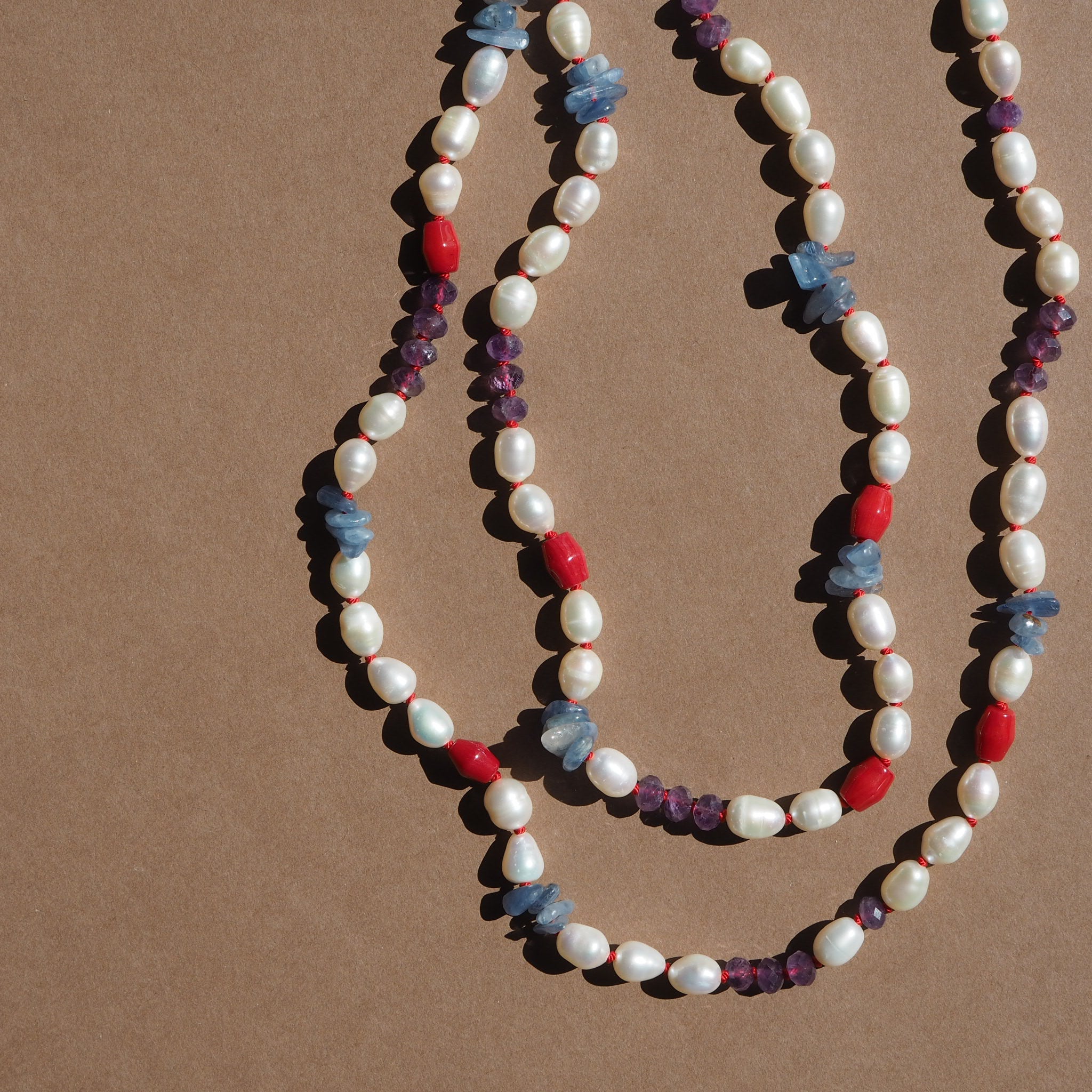 Collana Nodini Perle Corallo