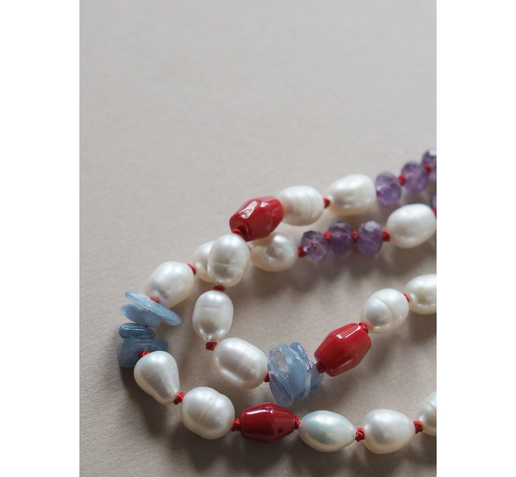 Collana Nodini Perle Corallo