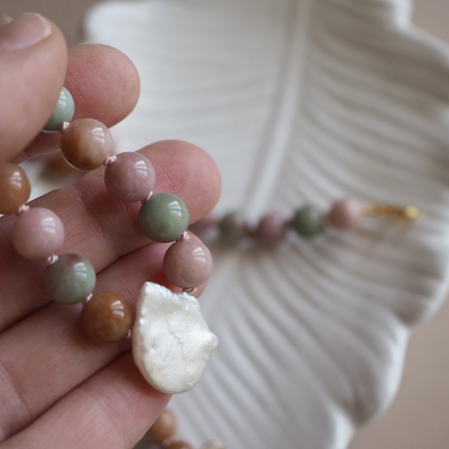 Collana Nodini Kunzite Perla