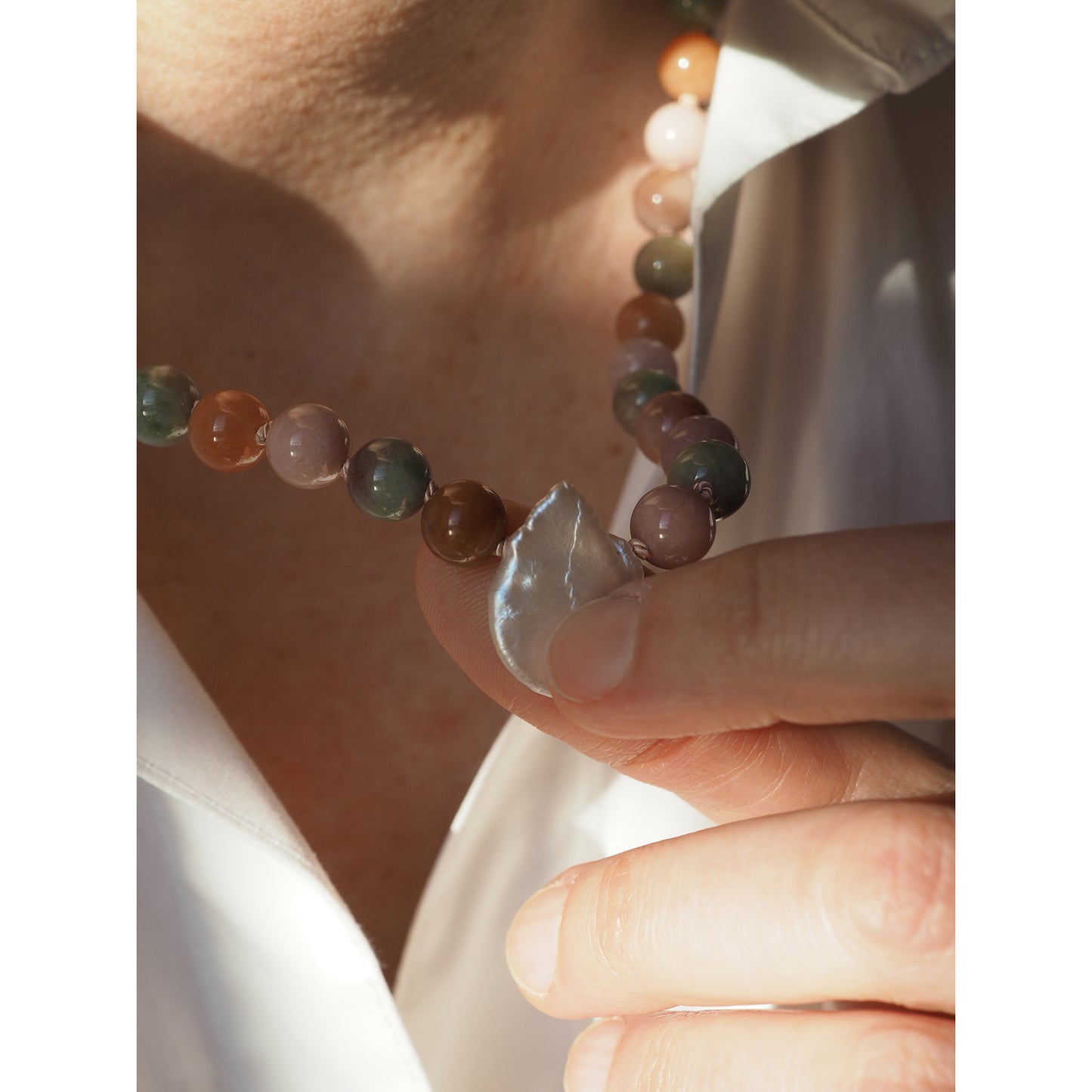 Collana Nodini Kunzite Perla
