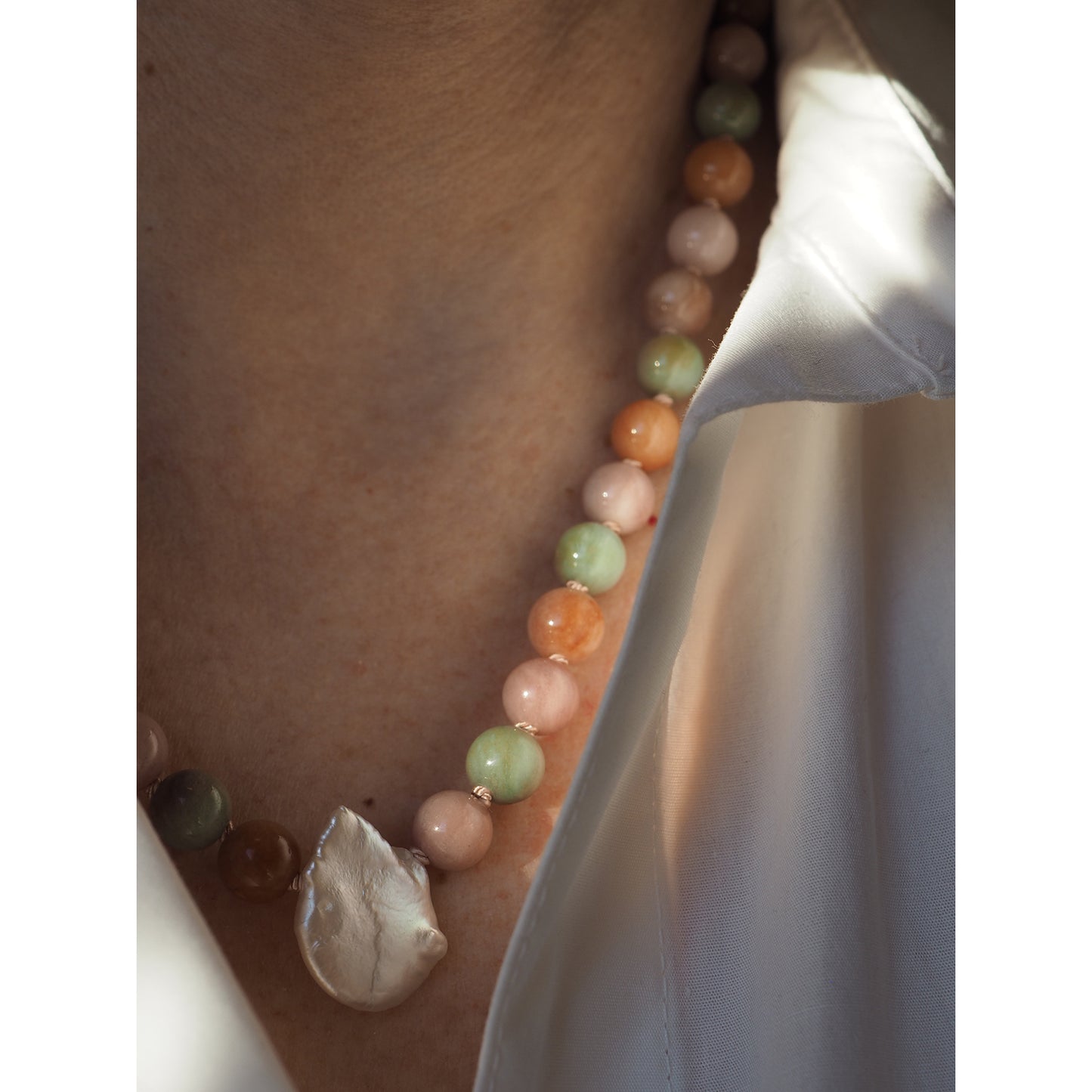 Collana Nodini Kunzite Perla