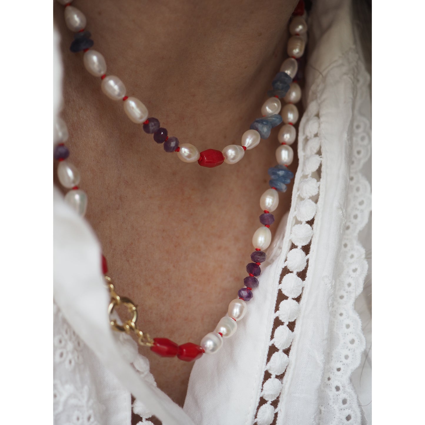 Collana Nodini Perle Corallo
