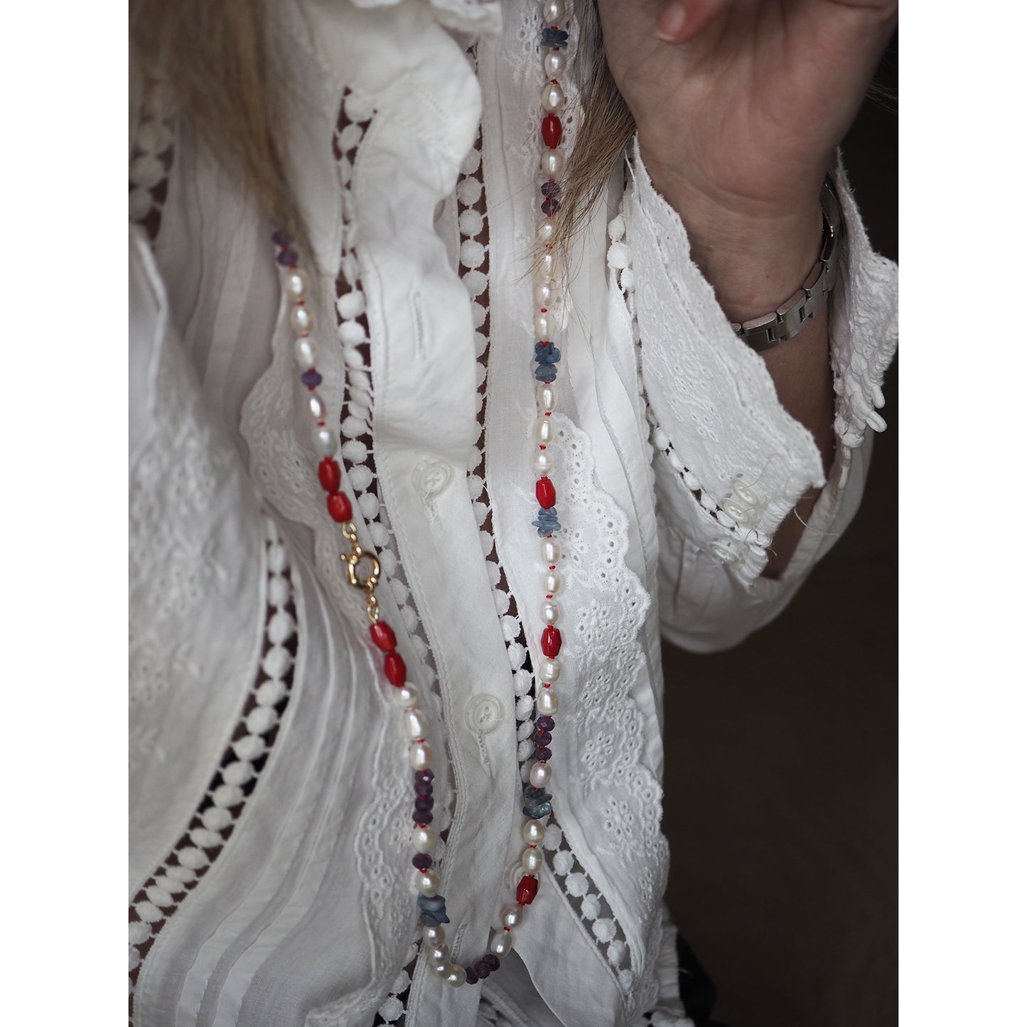 Collana Nodini Perle Corallo
