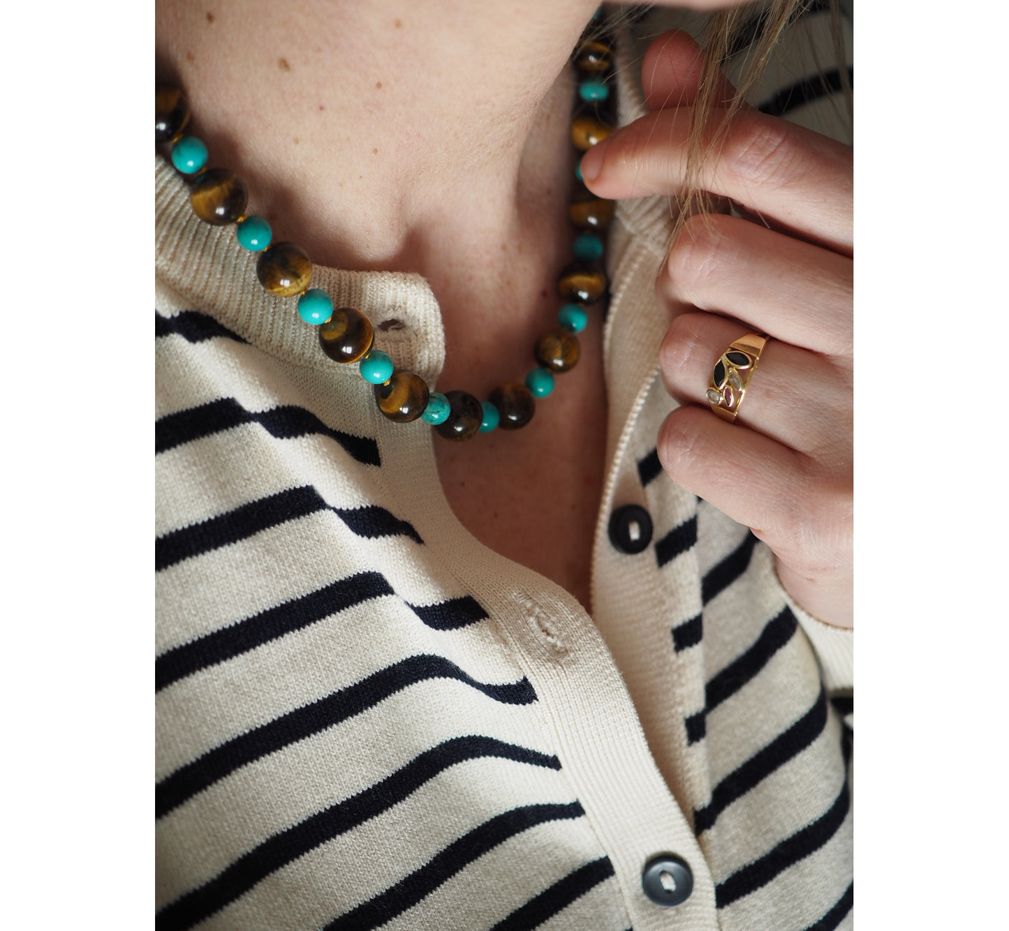 Collana Nodini occhio di tigre turchese