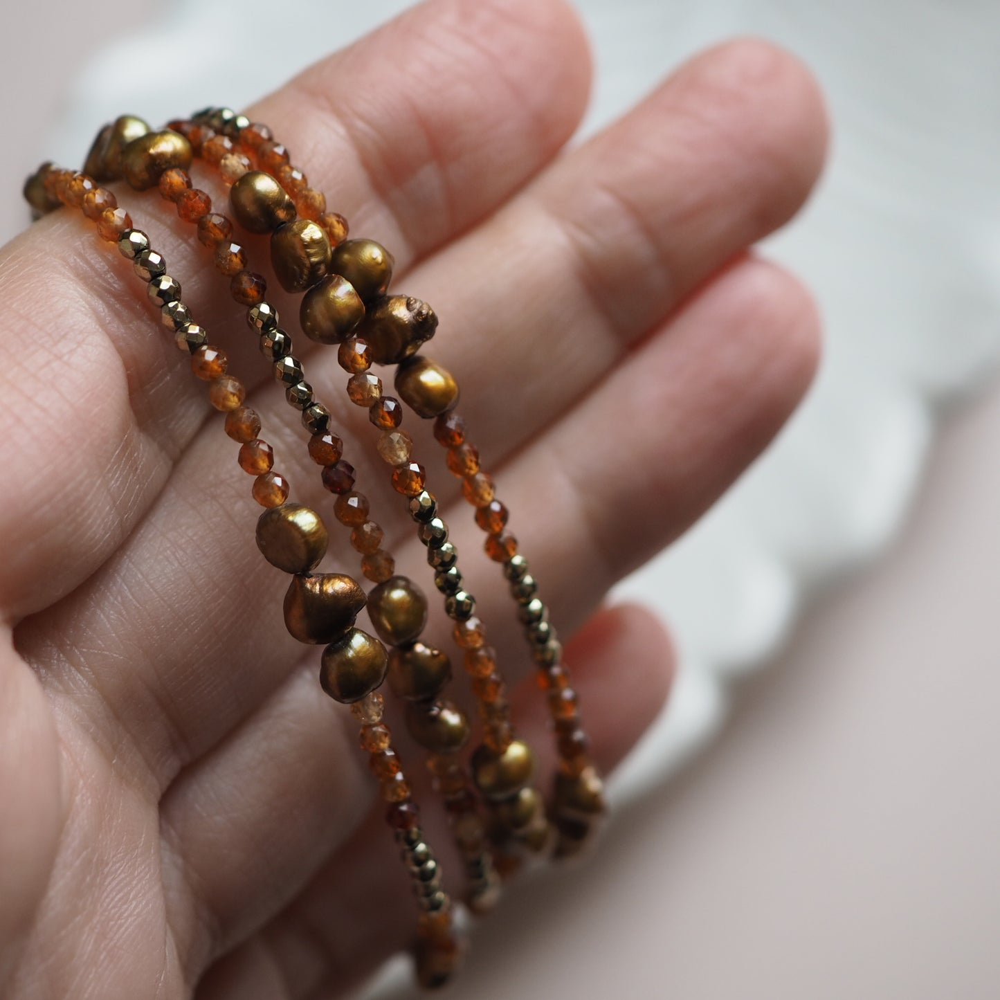 Bracciale multifilo Granato arancio
