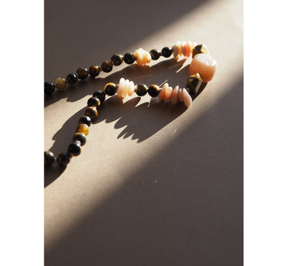 Collana Nodini occhio di tigre e opale rosa