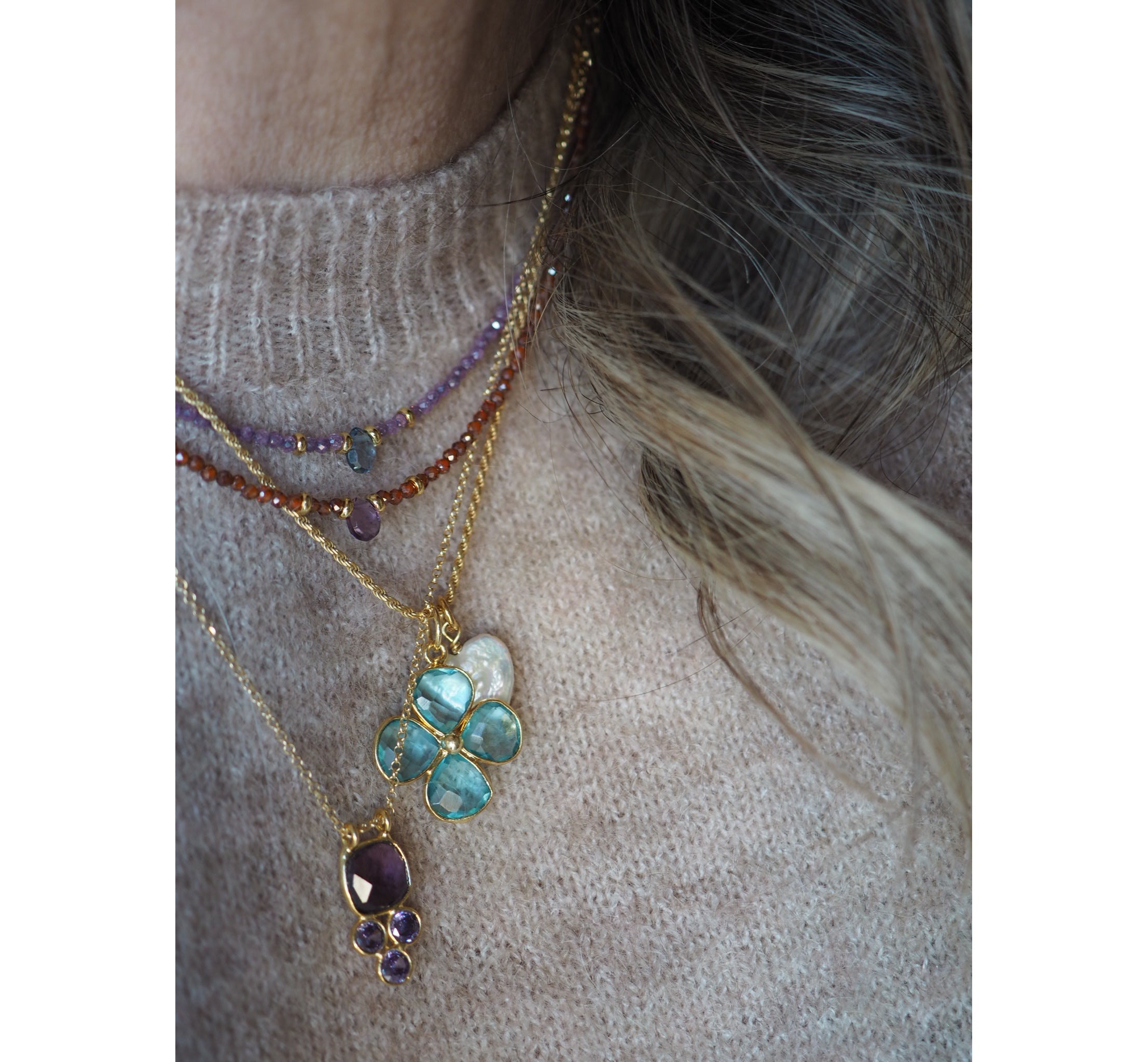 Charm Quadrifoglio acquamarina