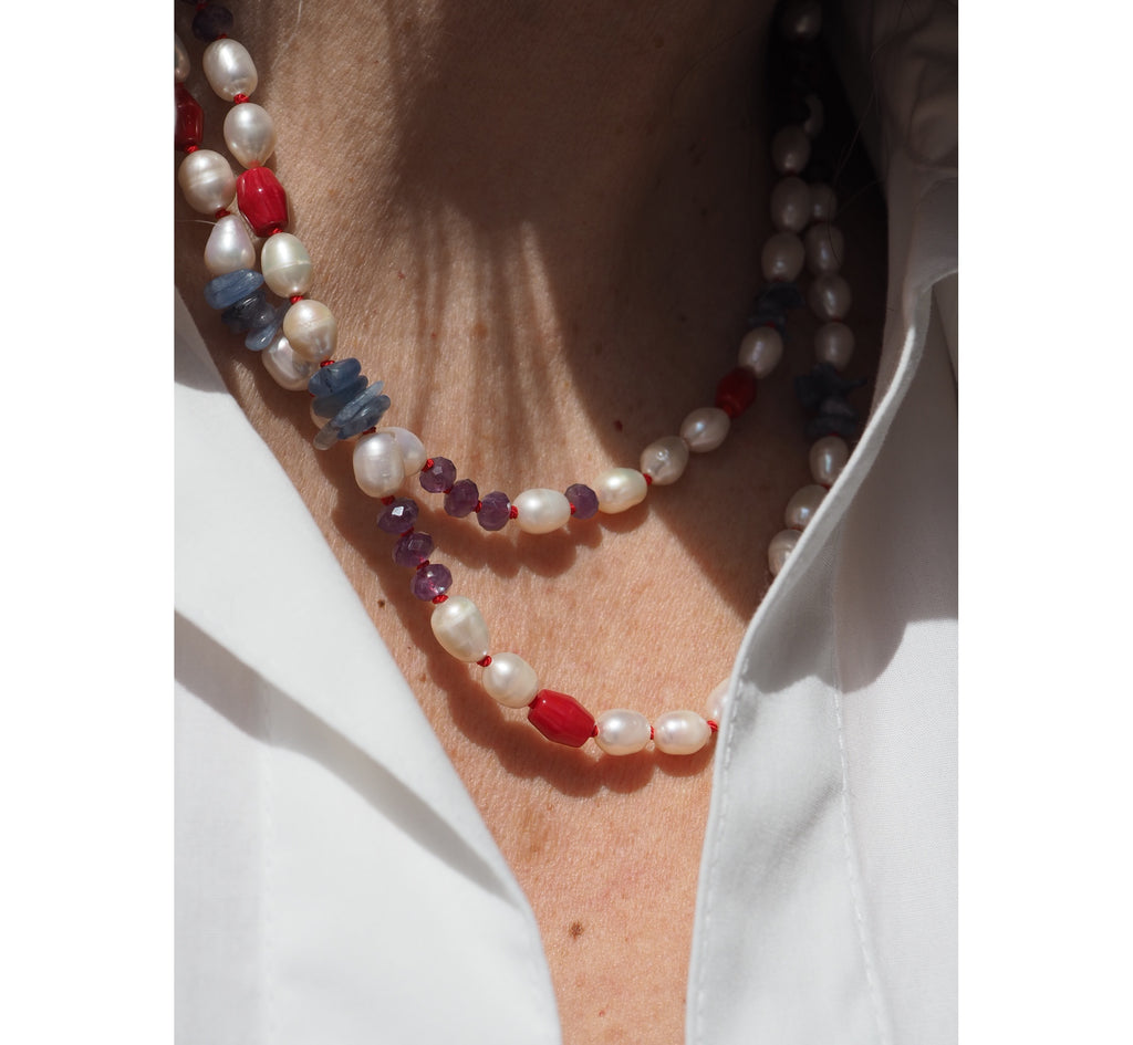 Collana Nodini Perle Corallo
