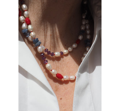 Collana Nodini Perle Corallo