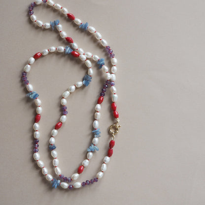 Collana Nodini Perle Corallo