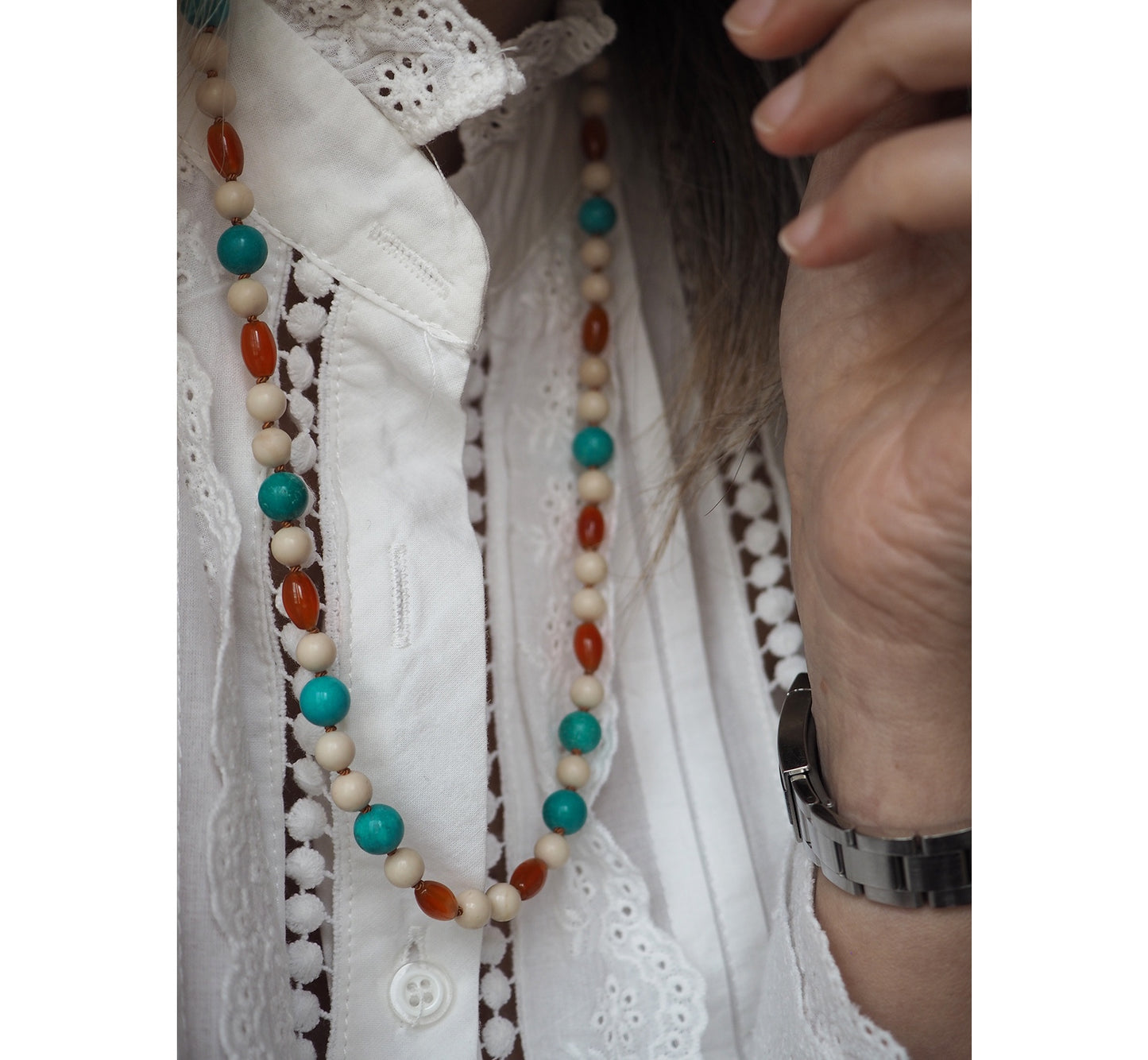 Collana Nodini Beige turchese