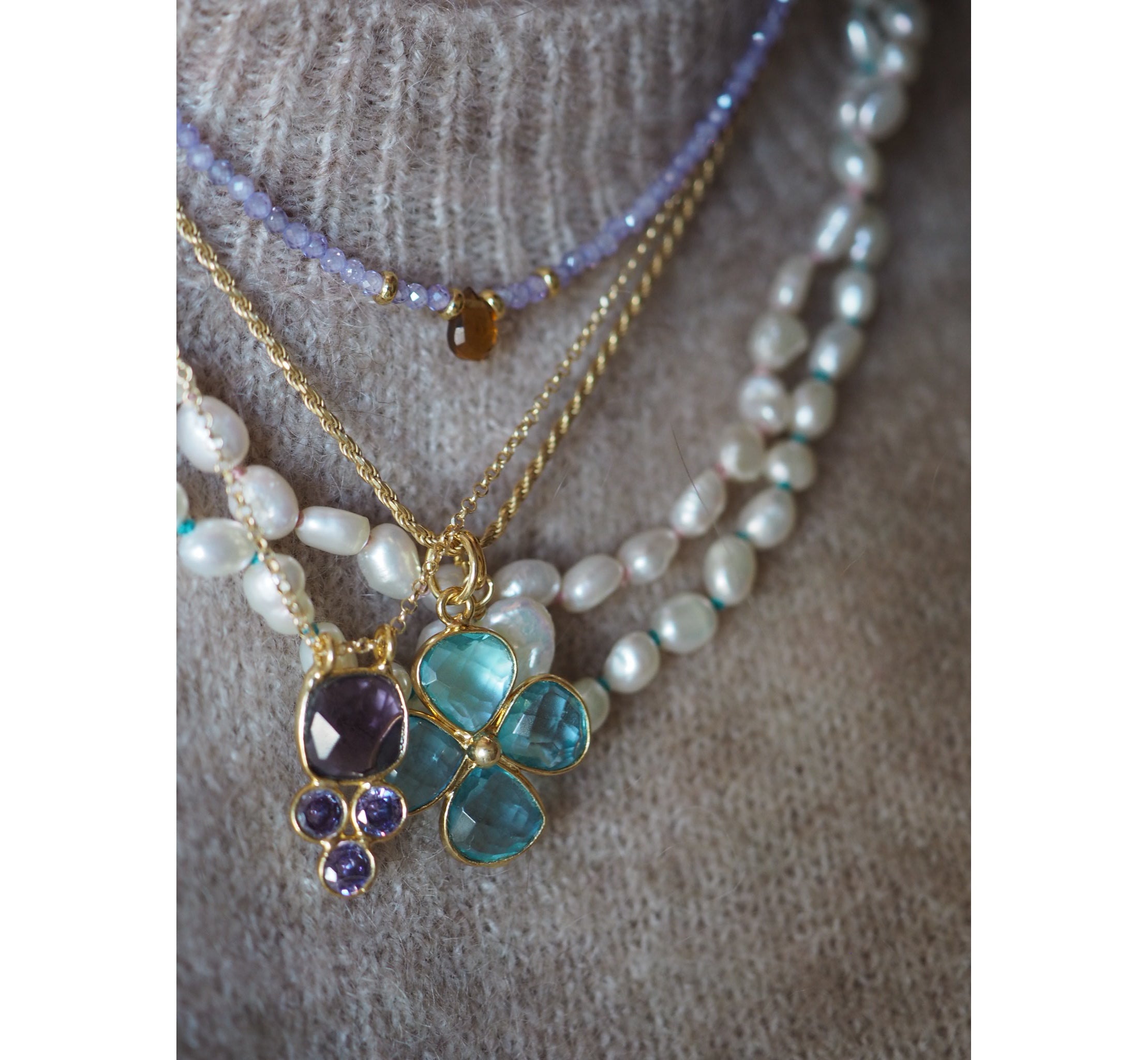 Charm Quadrifoglio acquamarina