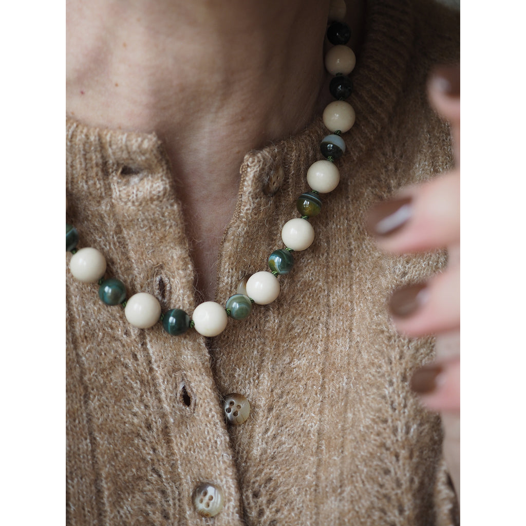 Collana Nodini Diaspro fossile e agata verde
