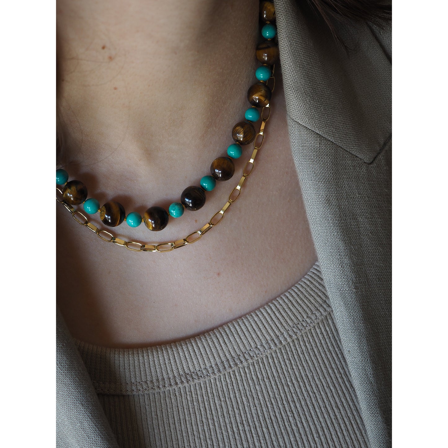 Collana Nodini occhio di tigre turchese