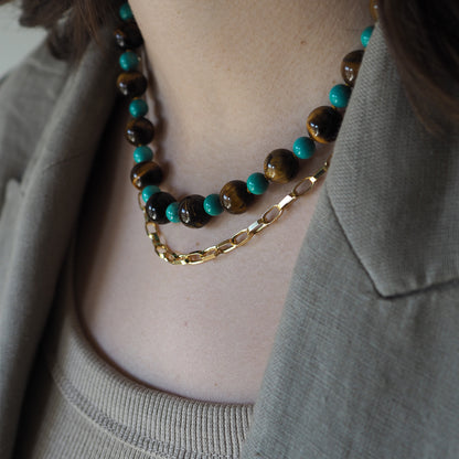 Collana Nodini occhio di tigre turchese