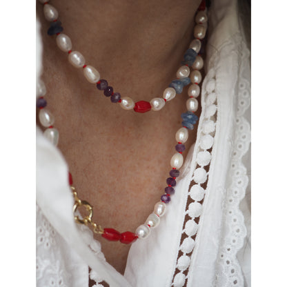 Collana Nodini Perle Corallo