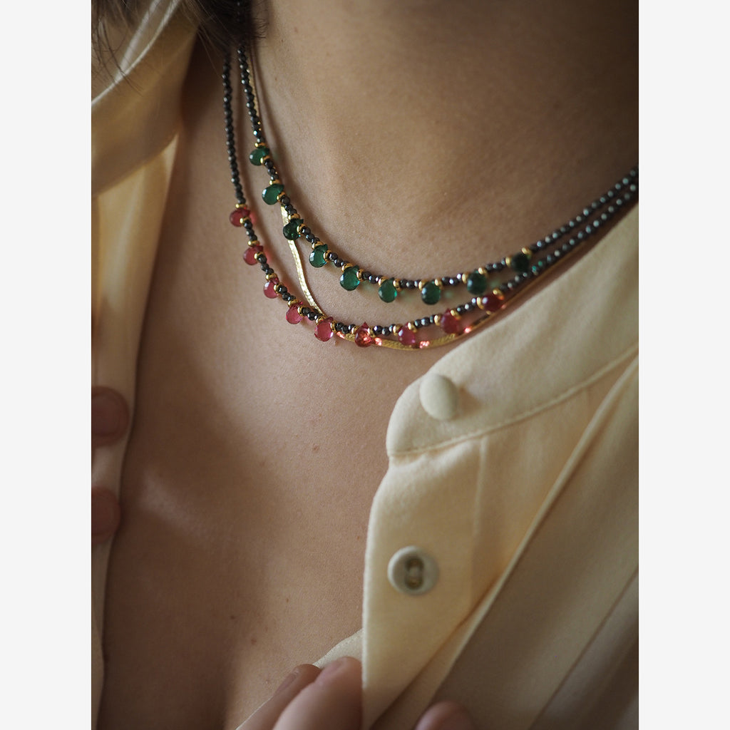 Collana Goccioline Ematite Smeraldo