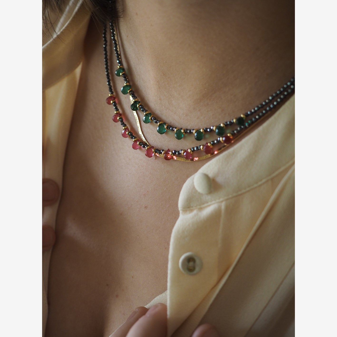 Collana Goccioline Ematite Smeraldo