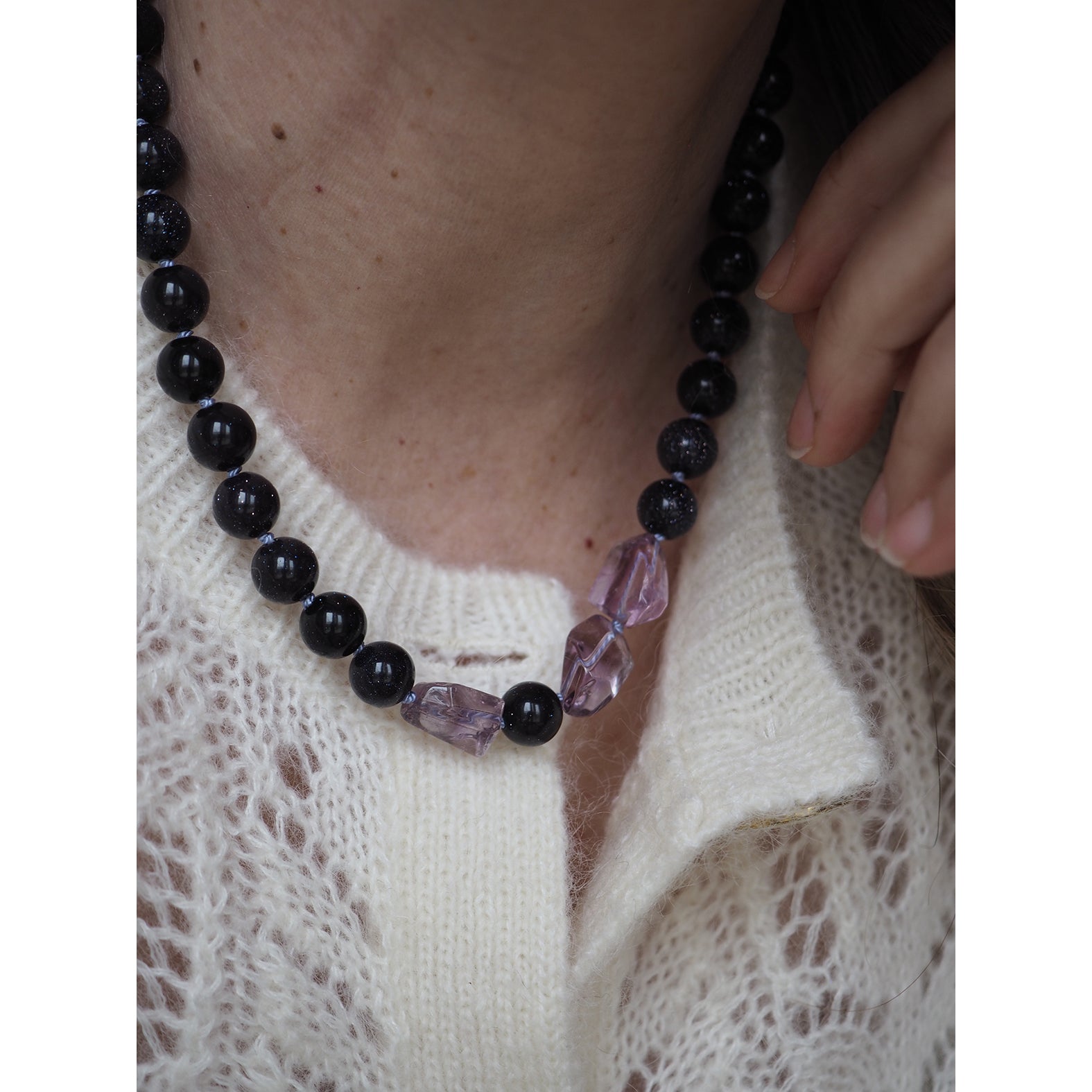 Collana Nodini Blu Ametista