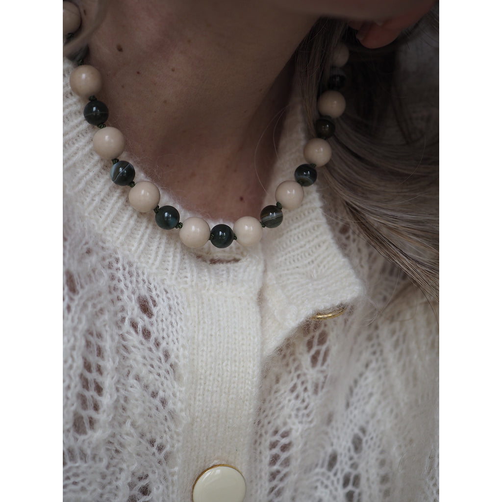 Collana Nodini Diaspro fossile e agata verde